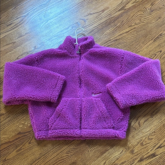 Nike Size M Pink Women's Sherpa Active Swoosh Cropped Zip Jacket DM1763-010 - Picture 4 of 8